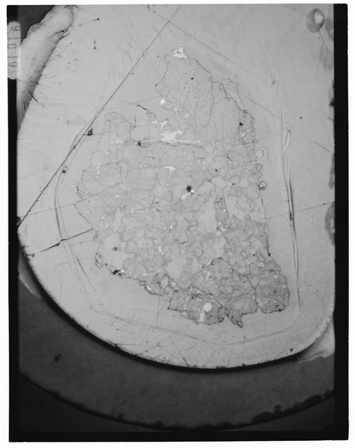 Black and white Thin Section photograph of Apollo 12 Sample(s) 12035,23 using cross nichols light.