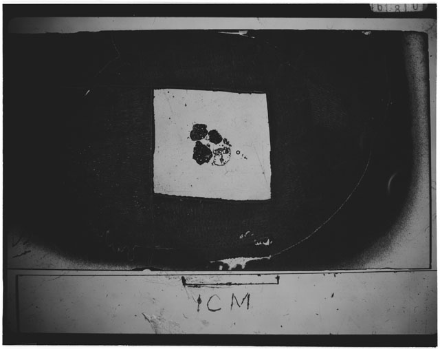 Black and white photograph of Apollo 12 sample 12044,30; Thin Section photograph displaying grain mount.