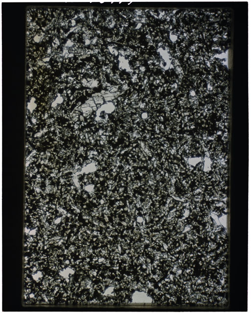 Color photograph of Apollo 11 Sample(s) 10049; Thin Section B photograph using transmitted light.