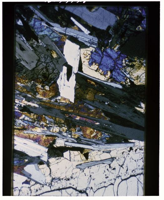 Color Thin Section photograph of Apollo 12 Sample(s) 12021,6 using cross Nichols light.