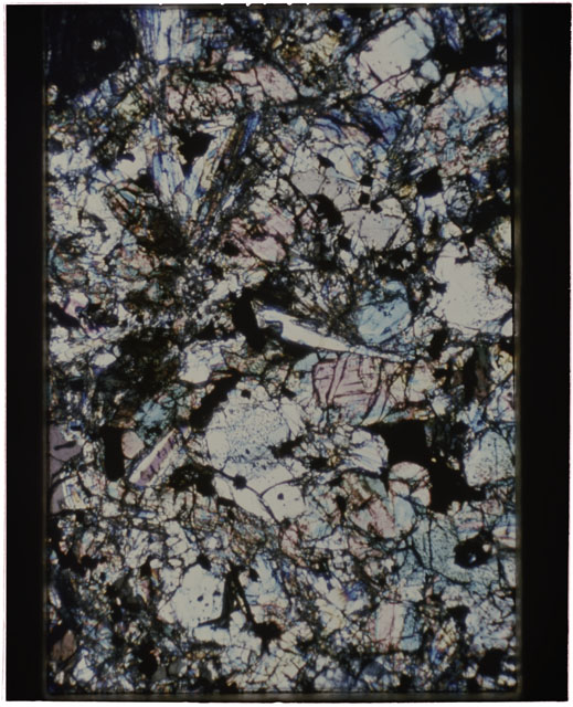 Color Thin Section photograph of Apollo 12 Sample(s) 12018,77 using cross nichols light.