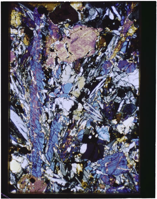 Color Thin Section photograph of Apollo 12 Sample(s) 12002,10 using cross nichols light.