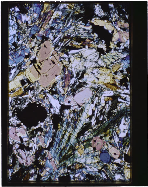 Color Thin Section photograph of Apollo 12 Sample(s) 12002,156 using cross nichols light.