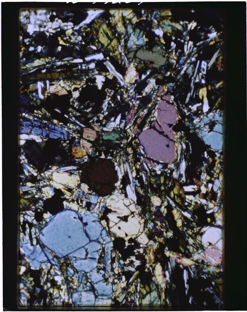 Color Thin Section photograph of Apollo 12 Sample(s) 12002,160 using cross nichols light.