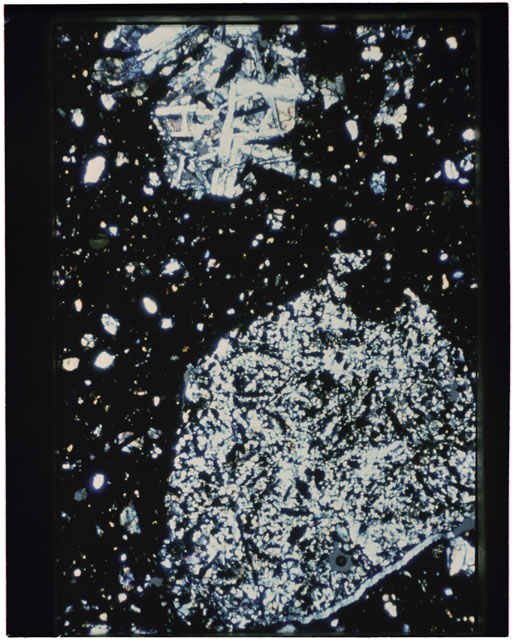 Color photograph of Apollo 11 Sample(s) 10046; Thin Section H photograph using cross nichols light.