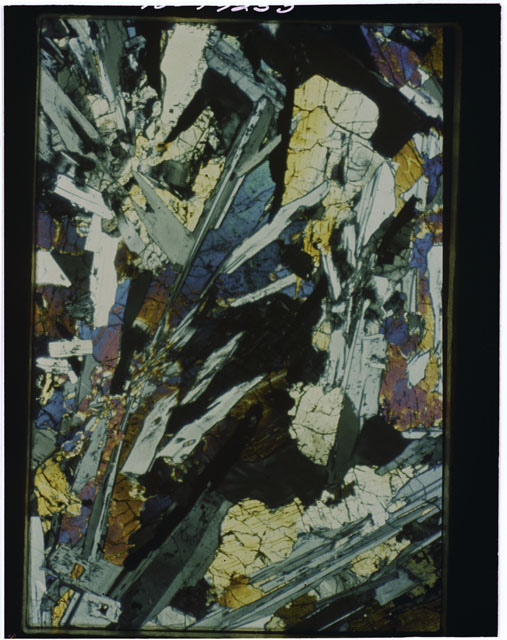 Color Thin Section photograph of Apollo 12 Sample(s) 12021,148 using cross Nichols light.