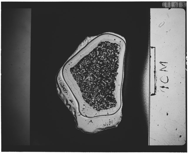 Black and white Thin Section photograph of Apollo 12 Sample(s) 12046,5 using cross nichols light.