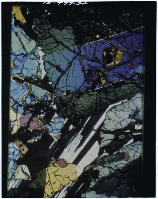 Color Thin Section photograph of Apollo 12 Sample(s) 12036,8 using cross nichols light.