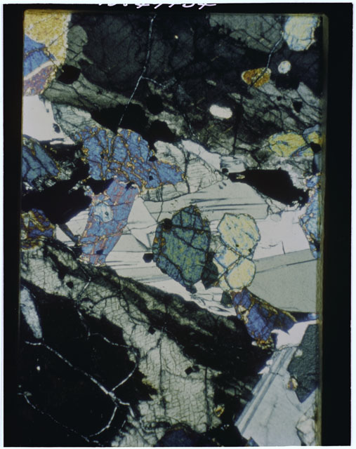 Color Thin Section photograph of Apollo 12 Sample(s) 12036,12 using cross nichols light.