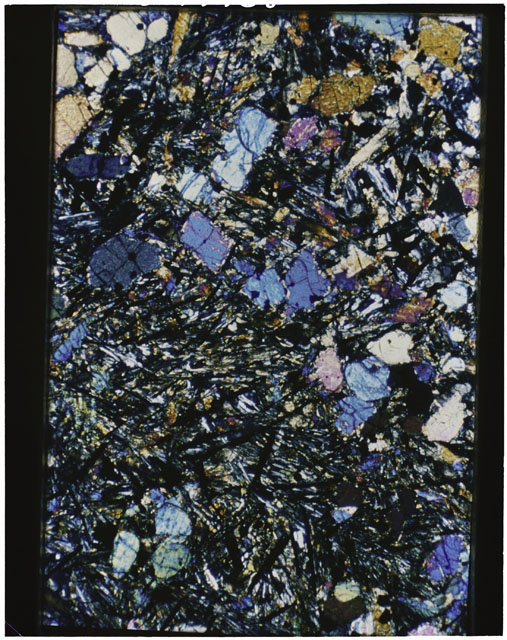 Color Thin Section photograph of Apollo 12 Sample(s) 12022,112 using cross nichols light.