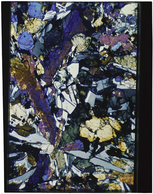 Color Thin Section photograph of Apollo 12 Sample(s) 12063,17 using cross nichols light.