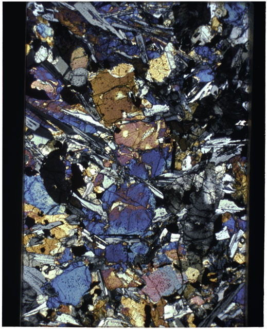 Color Thin Section photograph of Apollo 12 Sample(s) 12018,9 using cross nichols light.