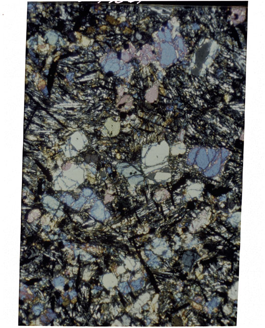 Color Thin Section photograph of Apollo 12 Sample(s) 12022,7 using cross nichols light.