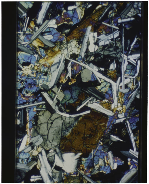Color Thin Section photograph of Apollo 12 Sample(s) 12046,6 using cross nichols light.
