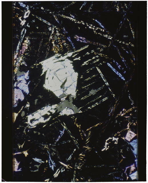 Color Thin Section photograph of Apollo 12 Sample(s) 12009,11 using cross nichols light.