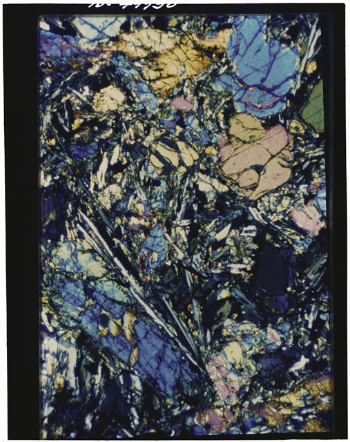Color Thin Section photograph of Apollo 12 Sample(s) 12075,23 using cross nichols light.