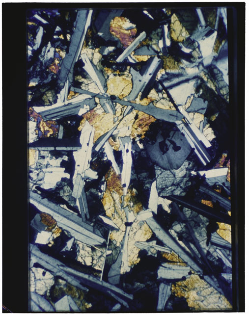Color Thin Section photograph of Apollo 12 Sample(s) 12006,,11 using cross nichols light.