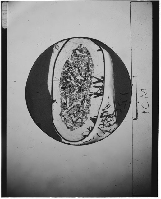 Black and white Thin Section photograph of Apollo 12 Sample(s) 12039,3 using cross nichols light.