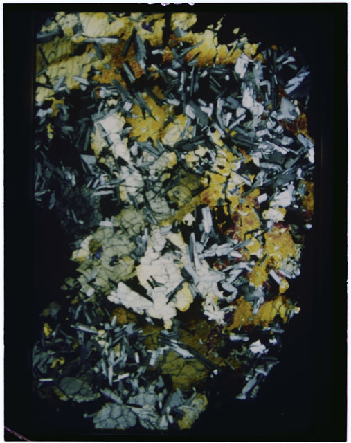 Color Thin Section photograph of Apollo 14 Sample(s) 14053,5 using cross nichols light.