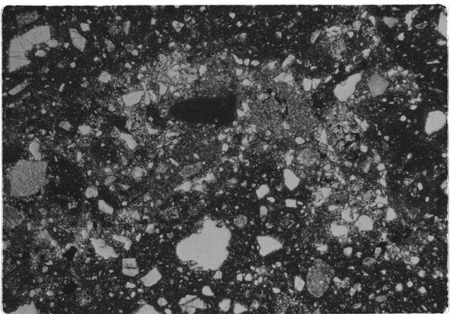 Black and white Thin Section photograph of Apollo 14 Sample(s) 14308,3 using transmitted light.