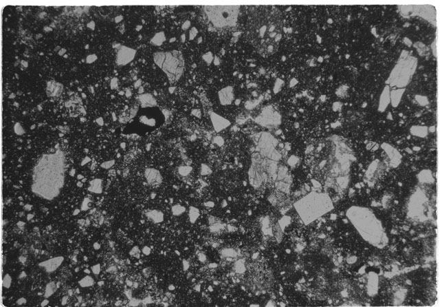 Black and white Thin Section photograph of Apollo 14 Sample(s) 14308,2 using transmitted light.