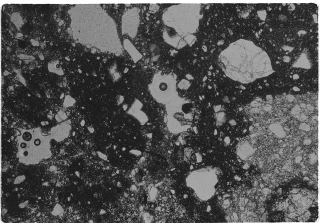 Black and white Thin Section photograph of Apollo 14 Sample(s) 14308,4 using cross nichols light.