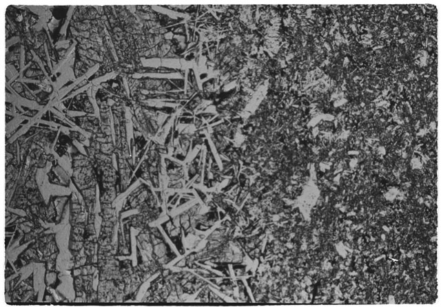 Black and white Thin Section photograph of Apollo 14 Sample(s) 14310,15 using cross nichols light.