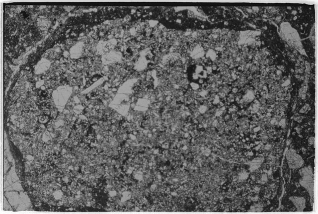 Black and white Thin Section photograph of Apollo 14 Sample(s) 14305,5 using transmitted light.