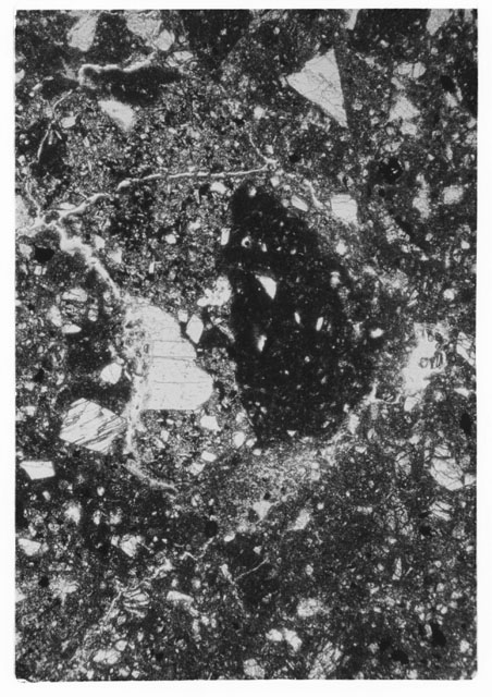 Black and white Thin Section photograph of Apollo 14 Sample(s) 14305,4 using transmitted light.