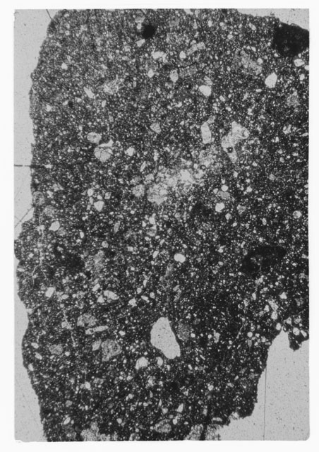 Black and white Thin Section photograph of Apollo 14 Sample(s) 14301,13 using transmitted light.