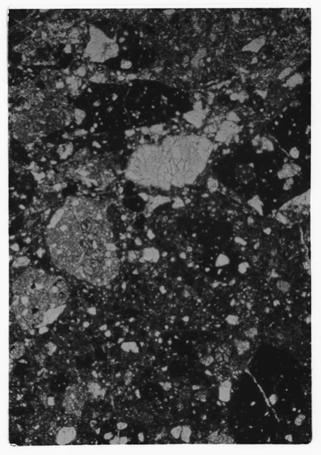Black and white Thin Section photograph of Apollo 14 Sample(s) 14306,7 using cross nichols light.