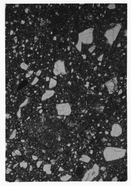 Black and white Thin Section photograph of Apollo 14 Sample(s) 14306,6 using transmitted light.
