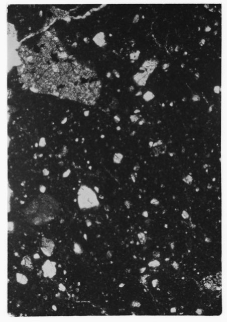 Black and white Thin Section photograph of Apollo 14 Sample(s) 14306,3 using transmitted light.