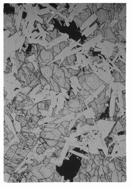 Black and white Thin Section photograph of Apollo 14 Sample(s) 14053,5 using transmitted light.