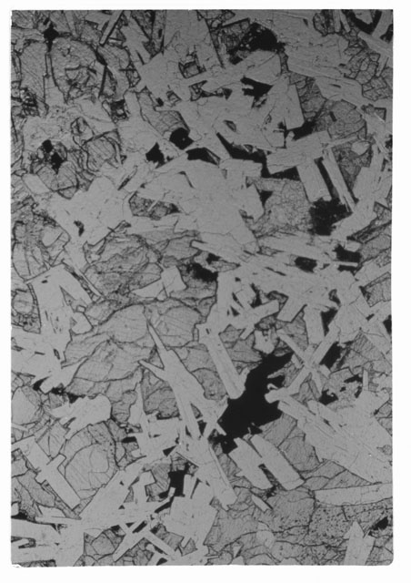 Black and white Thin Section photograph of Apollo 14 Sample(s) 14053,5 using transmitted light.