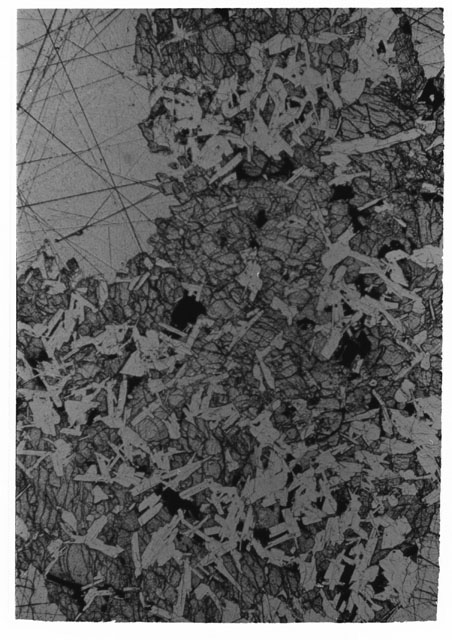 Black and white Thin Section photograph of Apollo 14 Sample(s) 14053,5 using cross nichols light.
