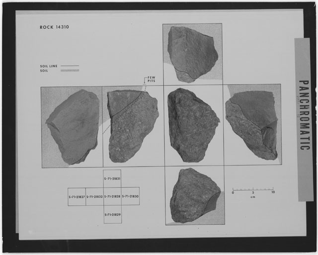 Black and white photograph of Apollo 14 Sample(s) 14310,0; Processing photograph displaying a group of ortho photographs.
