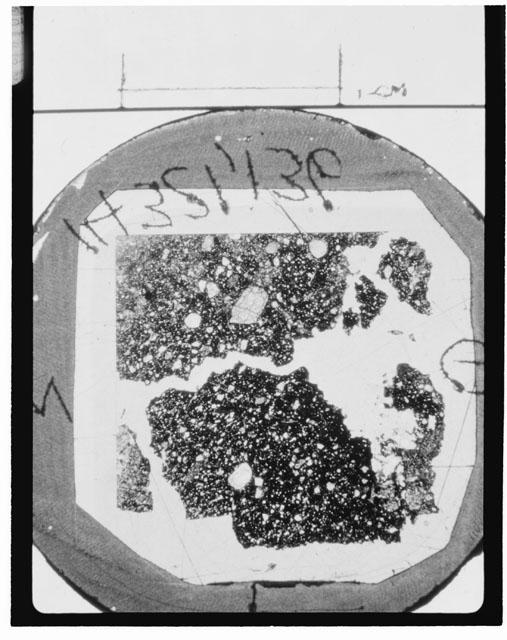 Black and White Thin Section Photo of Apollo 14 Sample 14321,136