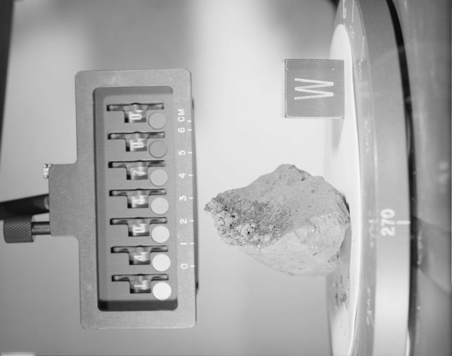 Black and white photograph of Apollo 14 Sample(s) 14047,0; Stereo photo with an orientation of 273 degrees, W.