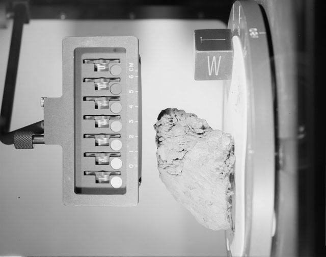 Black and white photograph of Apollo 14 Sample(s) 14047,0; Stereo photo with an orientation of 225 degrees, W,T.