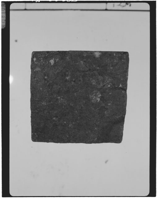 Black and white photograph of Apollo 14 Sample(s) 14313,28; Processing photograph displaying a chip.