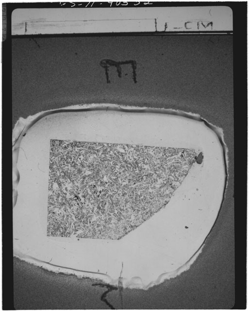 Black and white Thin Section photograph of Apollo 14 Sample(s) 14310,180 using transmitted light.