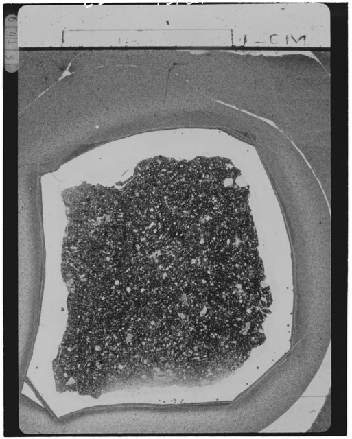 Black and white Thin Section photograph of Apollo 14 Sample(s) 14047,50 using cross nichols light.