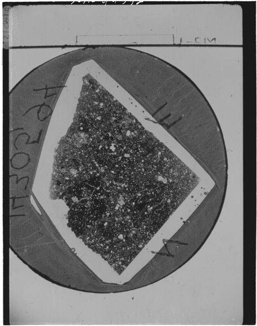 Black and white Thin Section photograph of Apollo 14 Sample(s) 14305,94 using cross nichols light.