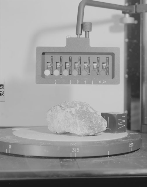Black and White Photograph of Apollo 15 Sample(s) 15415, 0; Stereo photo with orientation 318 degrees, B.