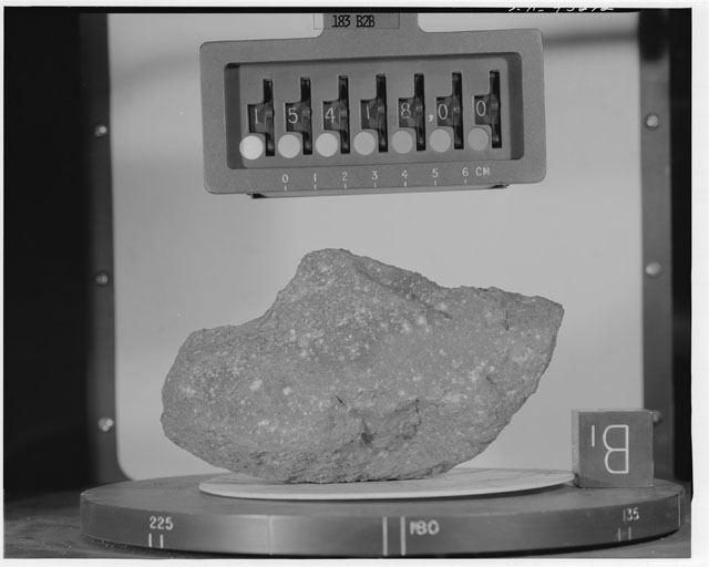 Black and White Photograph of Apollo 15 Sample(s) 15418, 0; Stereo photo with orientation 183 degrees, B.