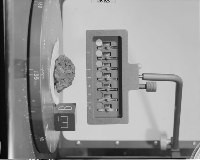 Black and White Photograph of Apollo 15 Sample(s) 15027, 0; Stereo photo with orientation 138 degrees, B.