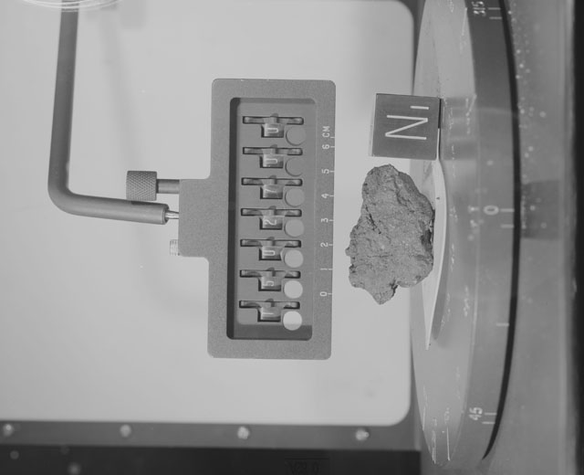 Black and White Photograph of Apollo 15 Sample(s) 15027, 0; Stereo photo with orientation 0 degrees, A.