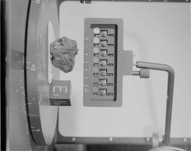 Black and White Photograph of Apollo 15 Sample(s) 15027, 0; Stereo photo with orientation 48 degrees, A.
