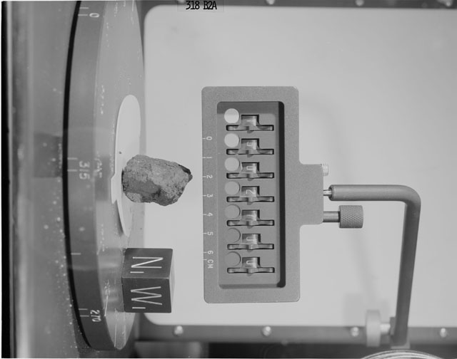Black and White Photograph of Apollo 15 Sample(s) 15027, 0; Stereo photo with orientation 318 degrees, A.